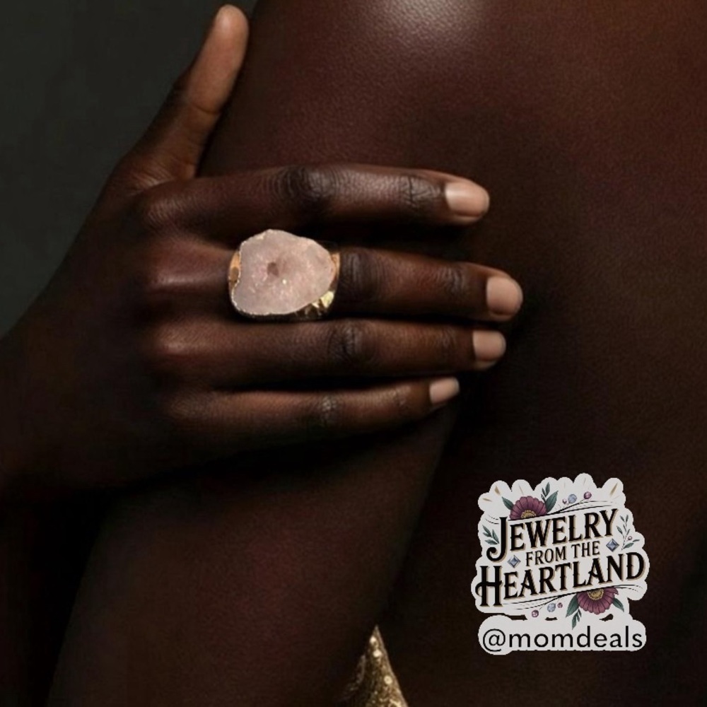 18K Gold Plated Natural Stone Irregular Geode Crystal AdjustableRing “Listing B”